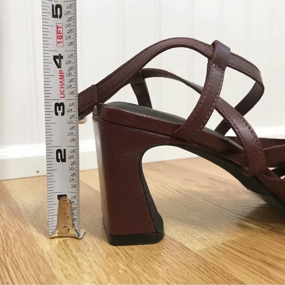 SEYCHELLE Burgundy Braided Leather Chunky Heel Sandal Strappy Woven‎ Size 6